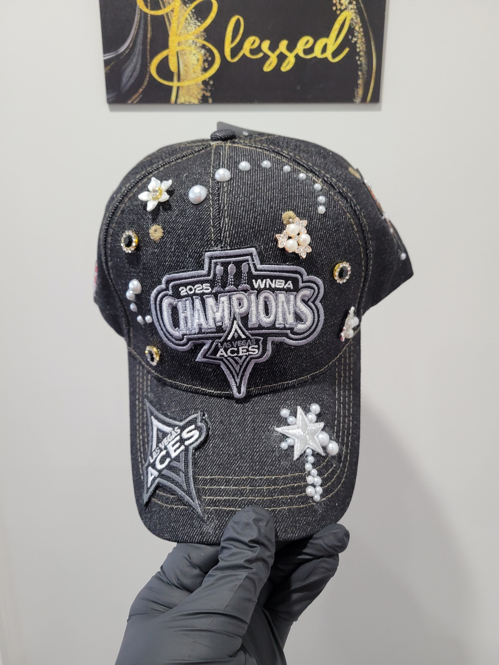 2025 WNBA Champions Las Vegas Aces Black Embellished Cap